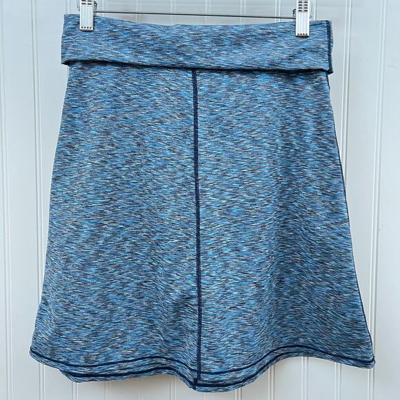 Prana Blue Heather Knit Athleisure Skirt Performance Wear Foldover Waist S Women - Picture 2 of 9